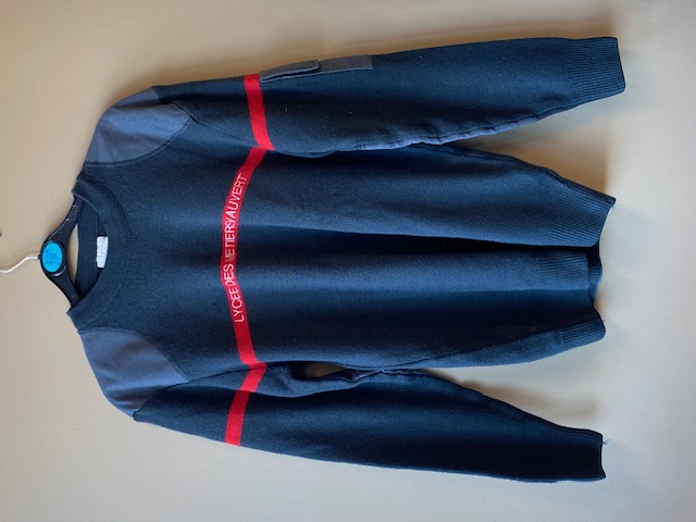 PULL OVER ERP GRIS ANTHRACITE/BANDE ROUGE/BRODERIE BLANCHE seconde vie/S