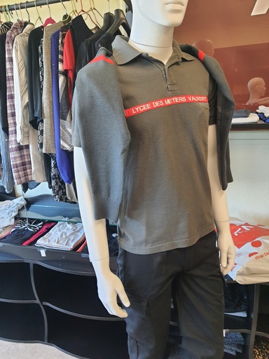POLO ERP GRIS ANTHRACITE/BANDE ROUGE/BRODERIE BLANCHE 2XL