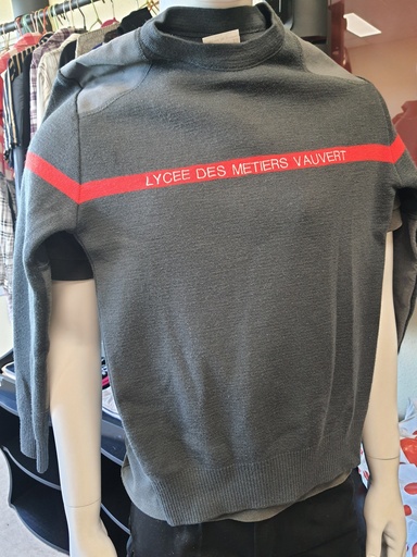 PULL OVER ERP GRIS ANTHRACITE/BANDE ROUGE/BRODERIE BLANCHE 3XL
