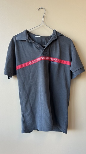 POLO ERP GRIS ANTHRACITE/BANDE ROUGE/BRODERIE BLANCHE seconde vie/S