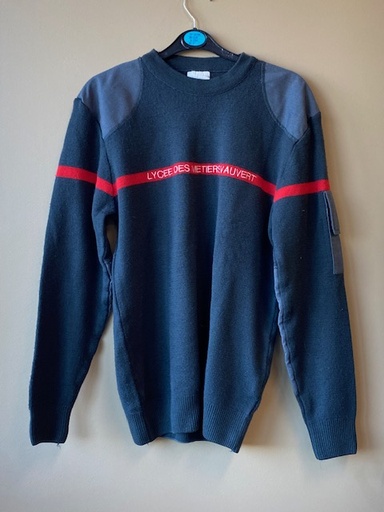 PULL OVER ERP GRIS ANTHRACITE/BANDE ROUGE/BRODERIE BLANCHE seconde vie/S