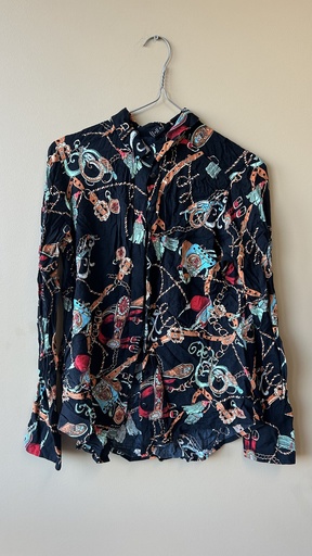 Chemise Noire manches longues motif coloré