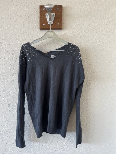 haut gris col en V avec strass